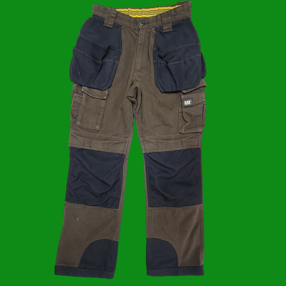 Caterpillar CAT Mens Brown Black Reinforced Knee Cargo Work Pants 28x30 Utility